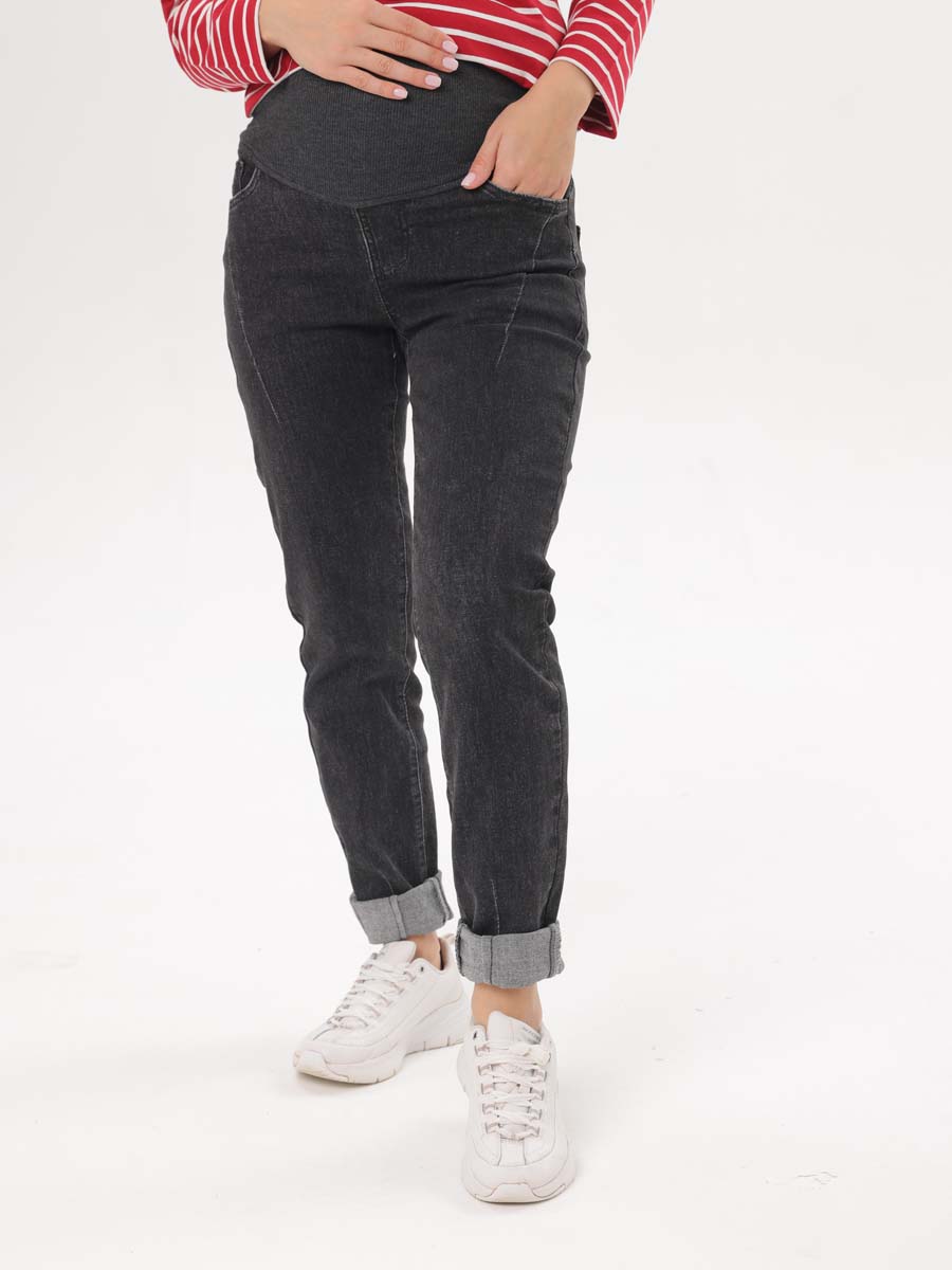 Джинсы для беременных с бандажом 66312 в офис плотные темно-серый