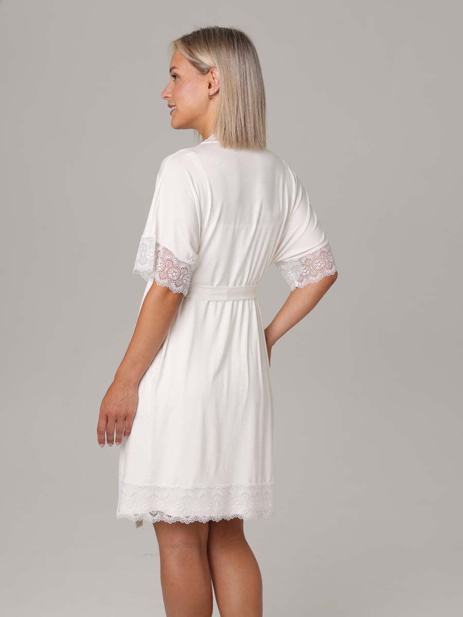 Халат с сорочкой для беременных и кормящих Пеньюар в роддом молочный