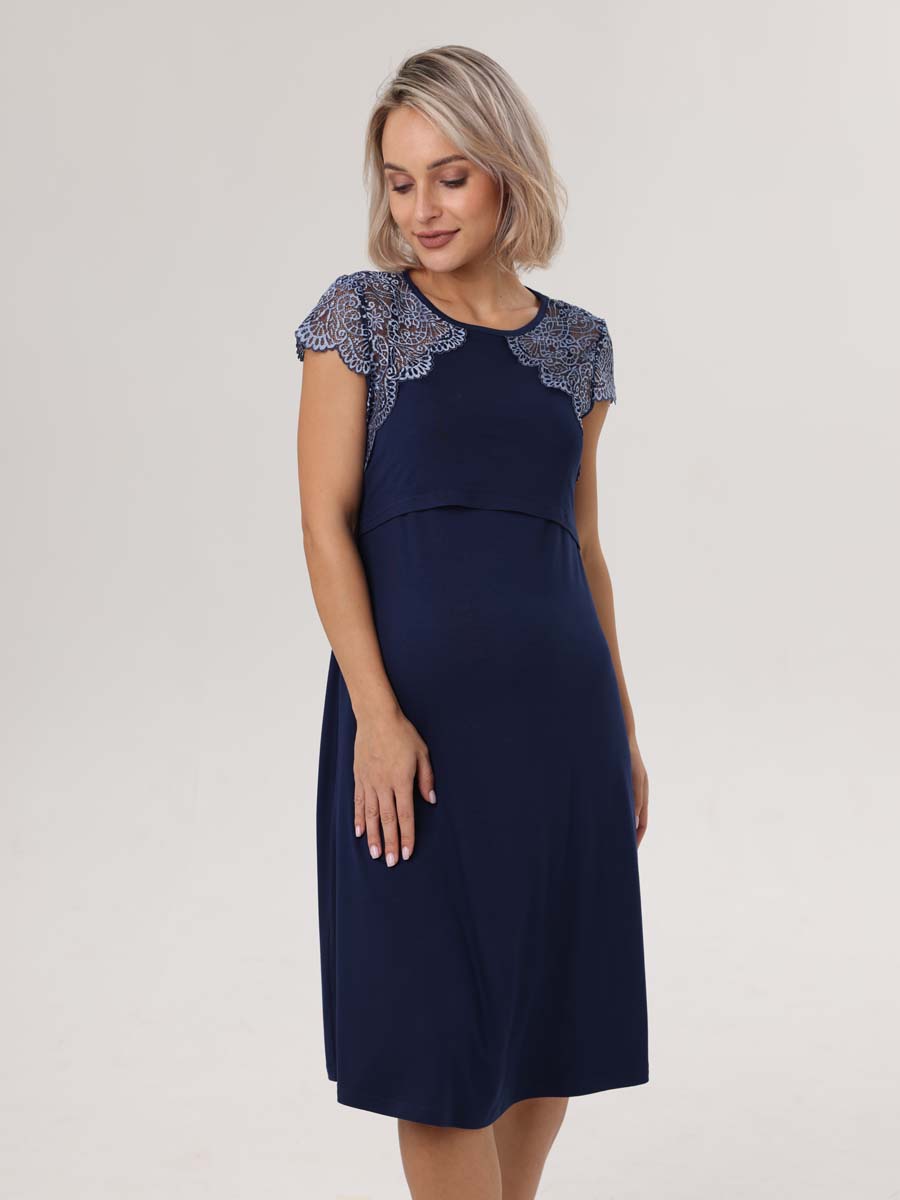 Ночная сорочка для беременных и кормящих мам синий/голубой