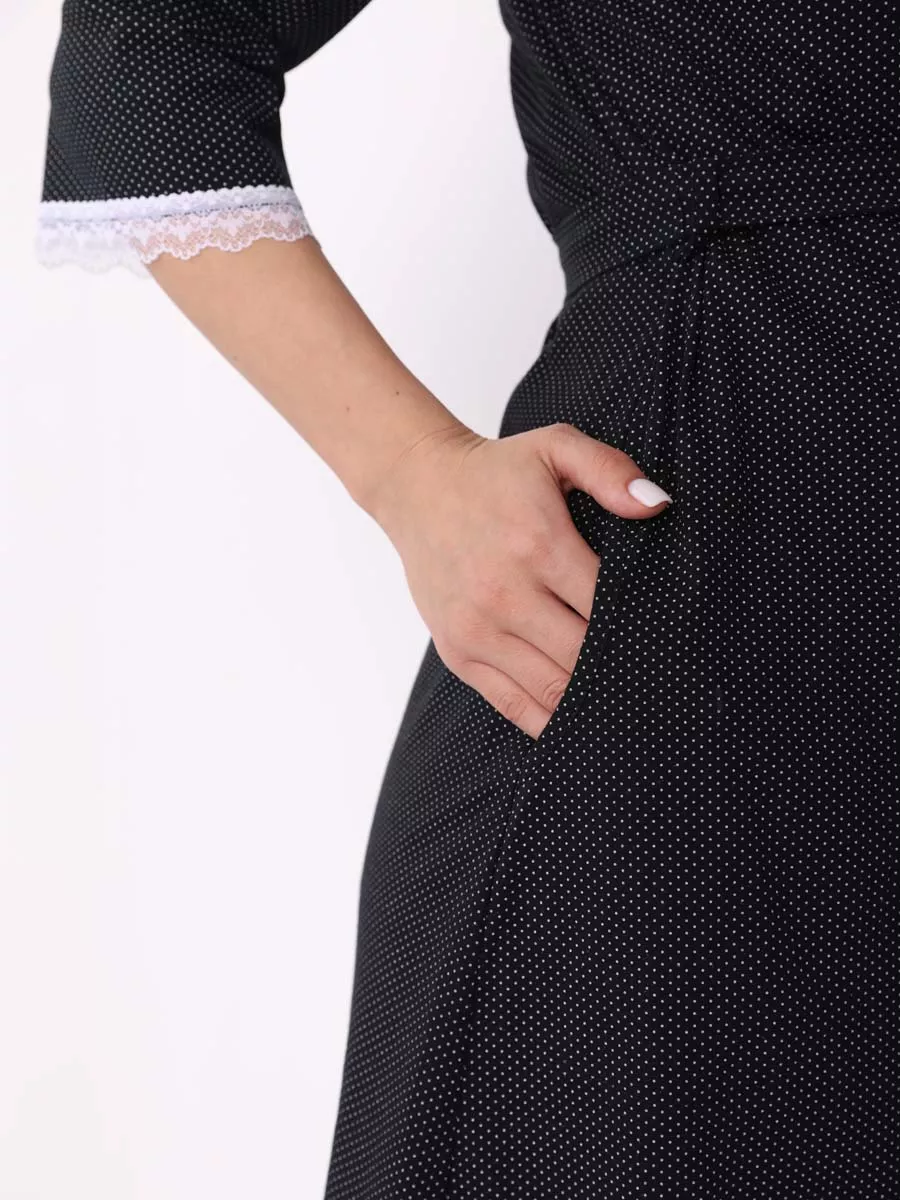 Халат с сорочкой для беременных и кормящих в роддом черный/белый