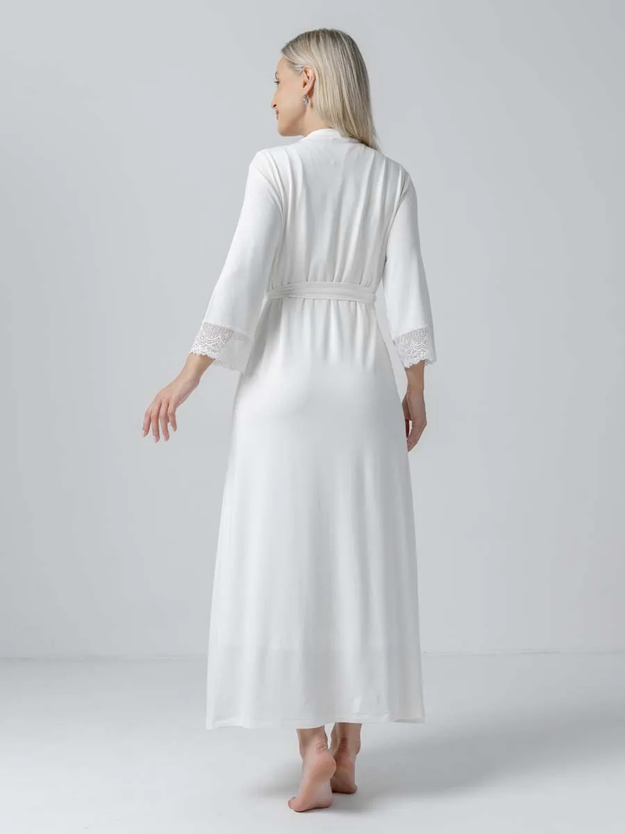 Костюм для беременных халат и сорочка в роддом для кормящих молочный