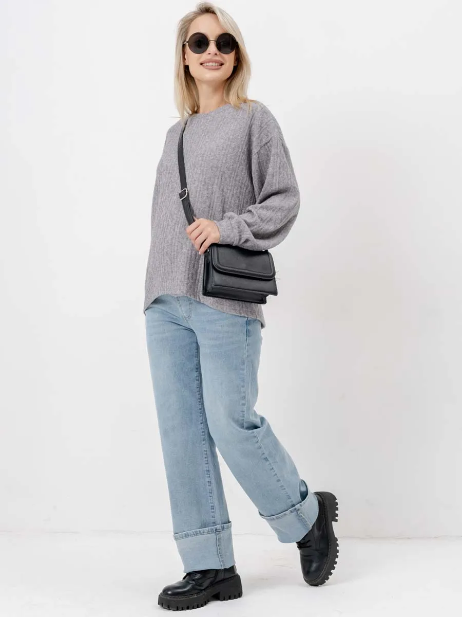 Джемпер оверсайз для беременных теплый с длинным рукавом темно-серый