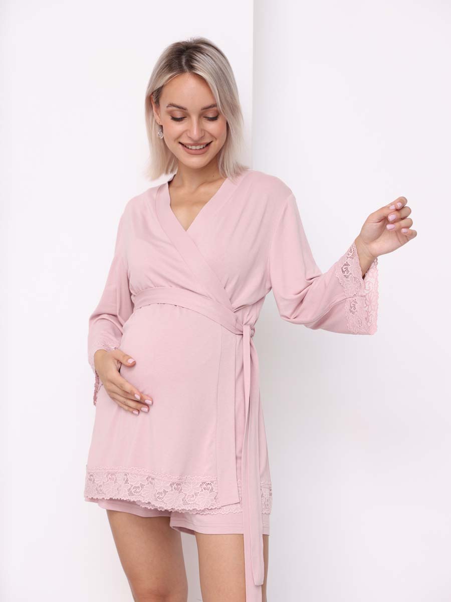 Пеньюар халат майка и топ для беременных и кормящих розовый