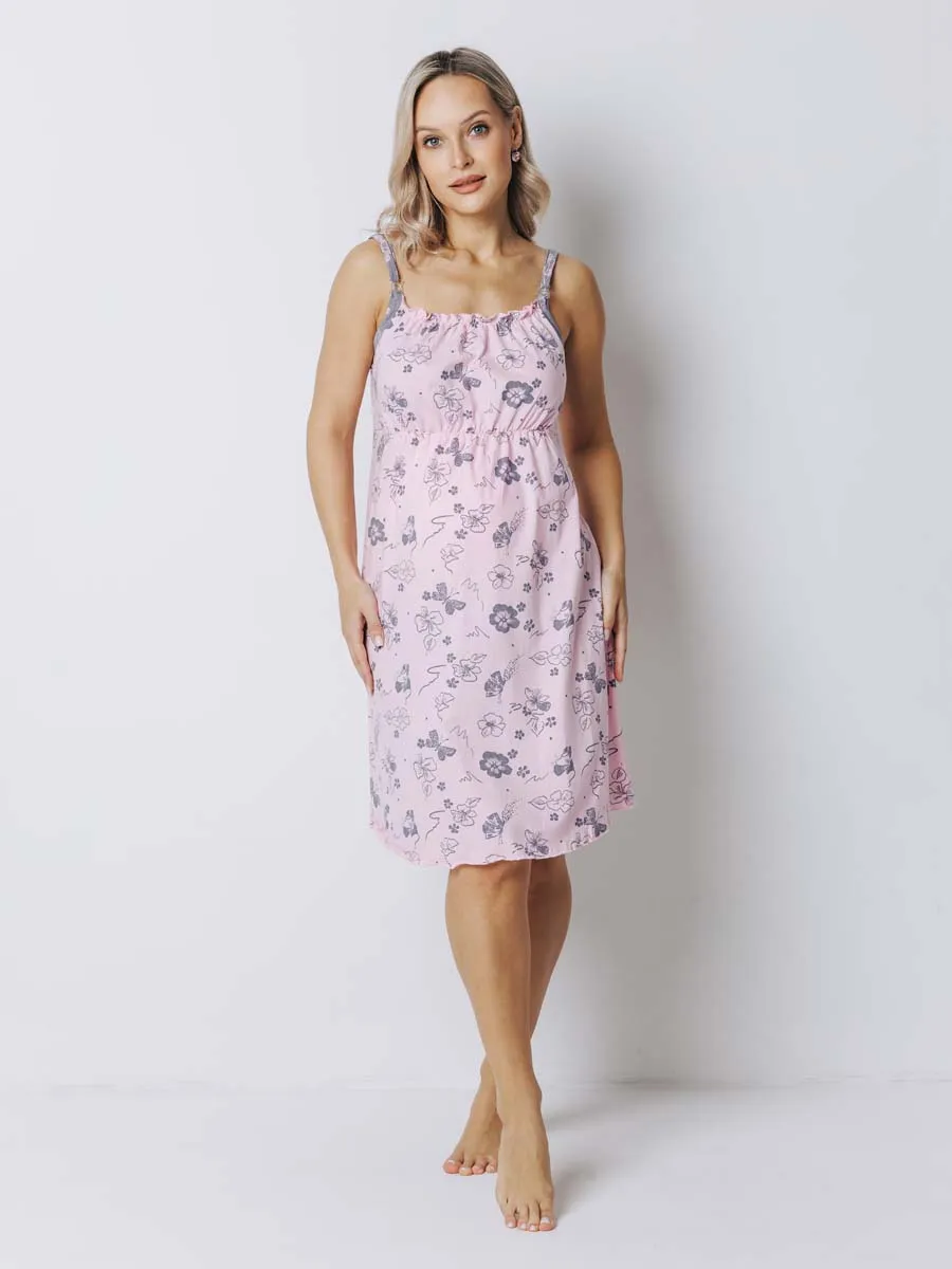 Халат с сорочкой для беременных и кормящих в роддом темно-серый/розовый