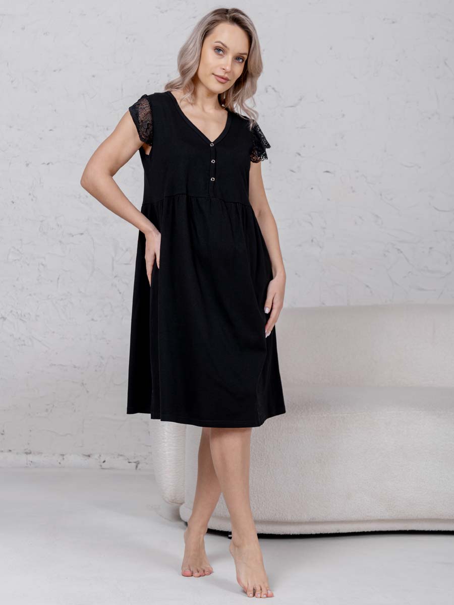 Халат с сорочкой для беременных и кормящих в роддом 21120 черный