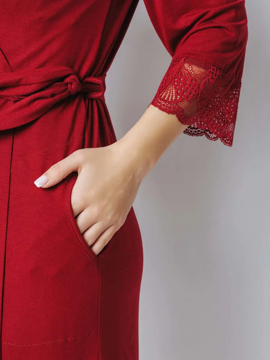 Костюм кружевной халат с сорочкой для беременных 27532 бордовый