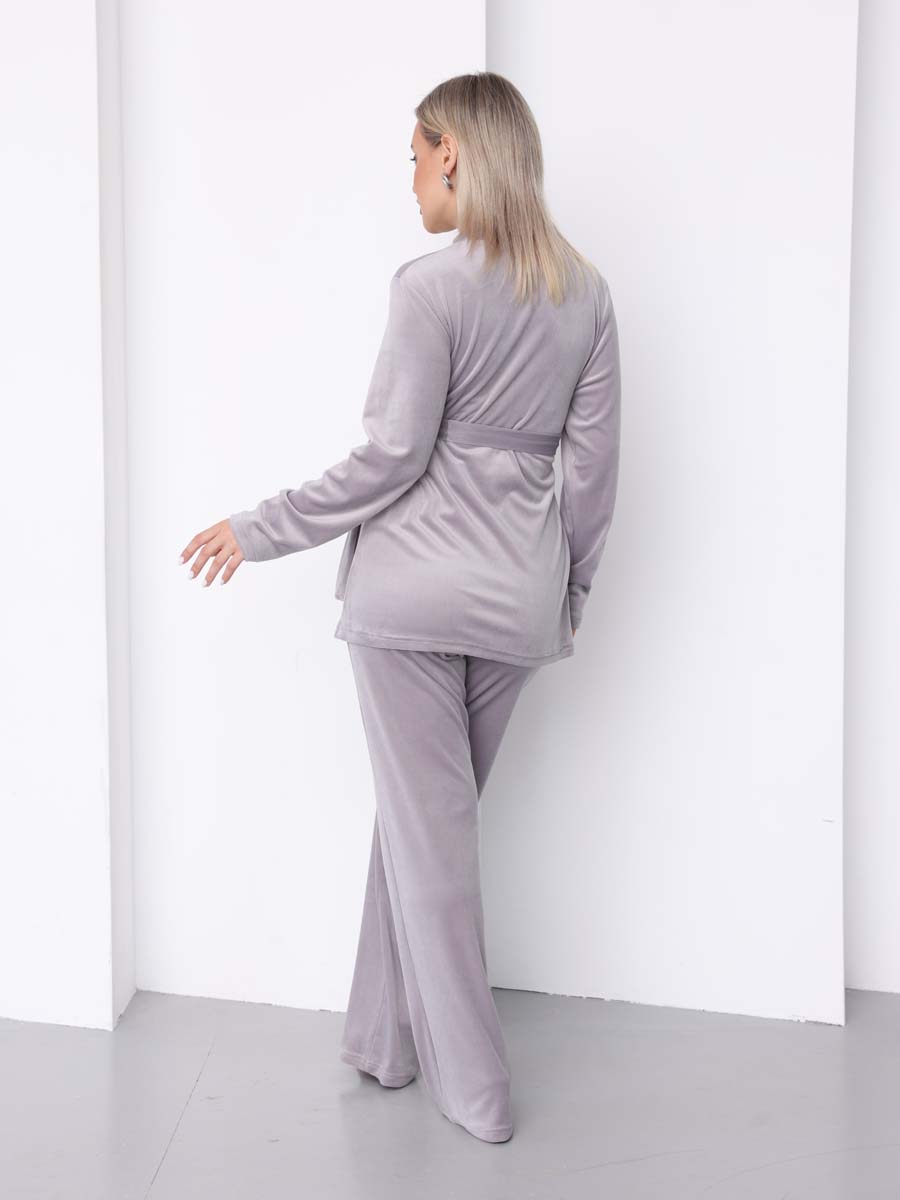 Домашний велюровый костюм с брюками осень зима светло-серый