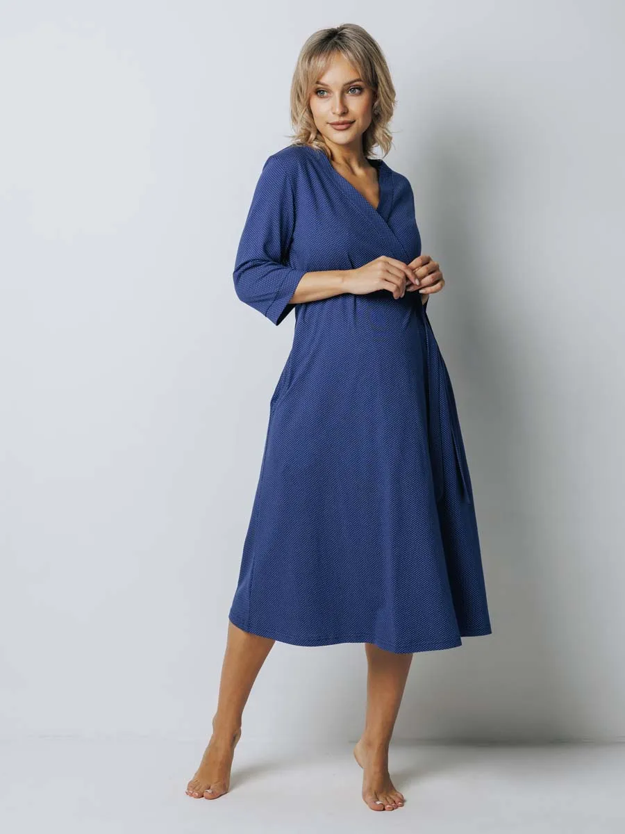 Халат и сорочка для беременных и кормящих в роддом костюм темно-синий/голубой