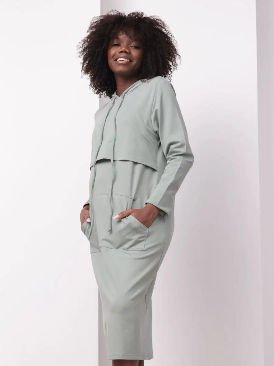 Платье женское для беременных и кормящих 60014 в офис оливковый