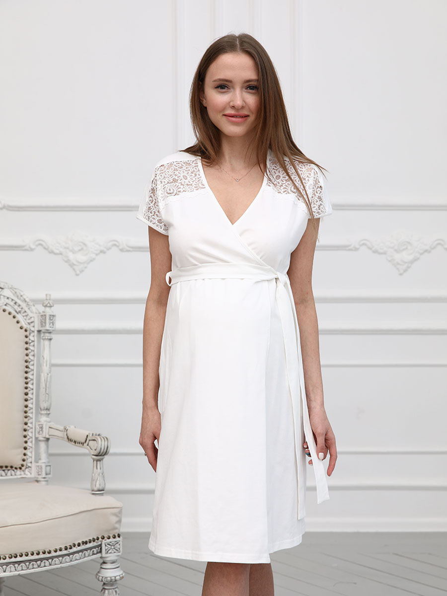 Халат для беременных и кормящих на поясе 08402 молочный