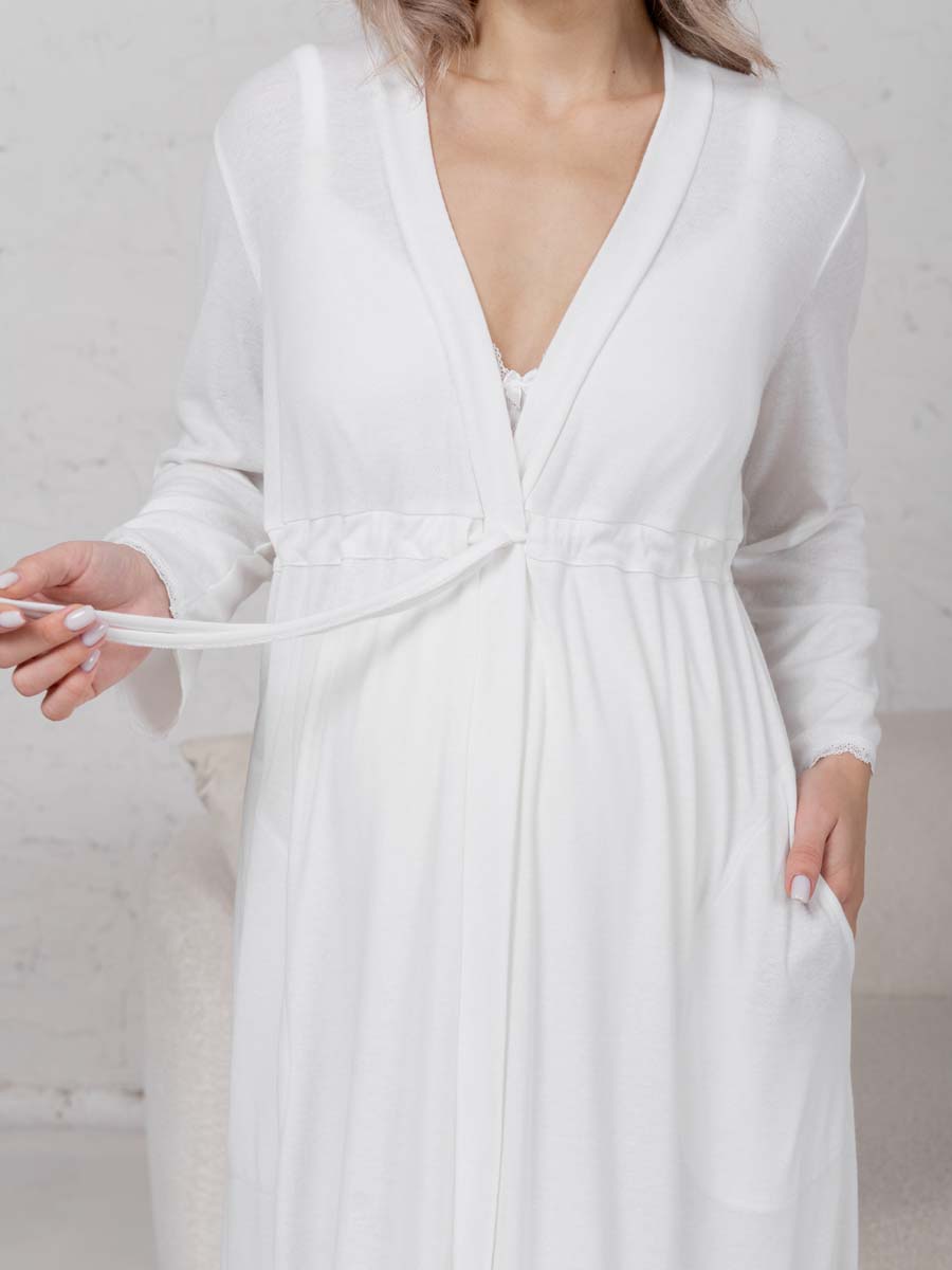 Халат с сорочкой для беременных и кормящих молочный