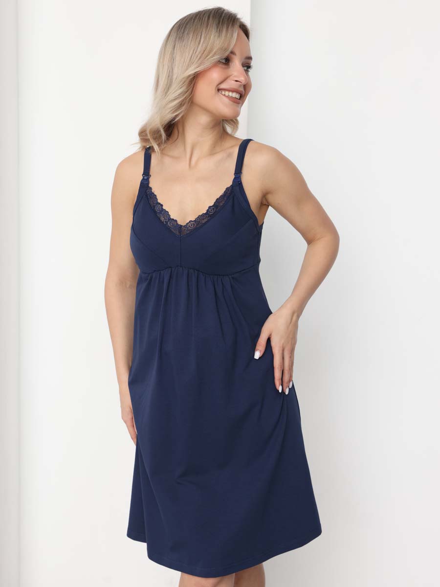 Ночная сорочка в роддом ночнушка для беременных и кормящих синий