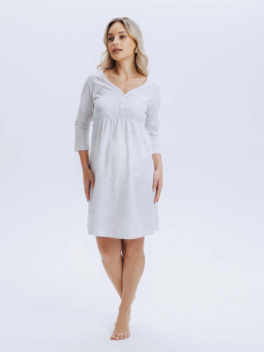 Ночная сорочка для беременных и кормления молочный/коричневый