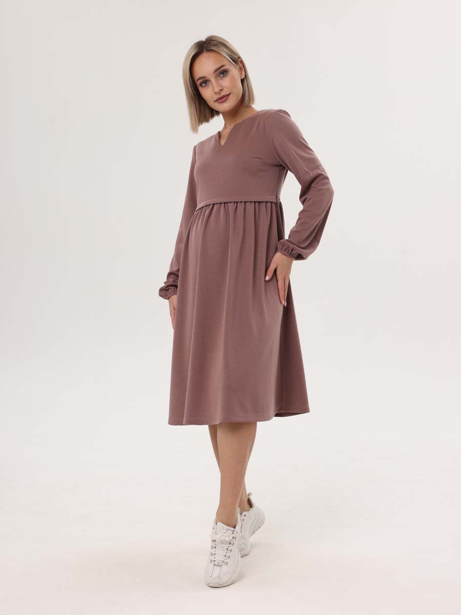 Платье для беременных и кормящих 00811 в офис повседневно кофейный