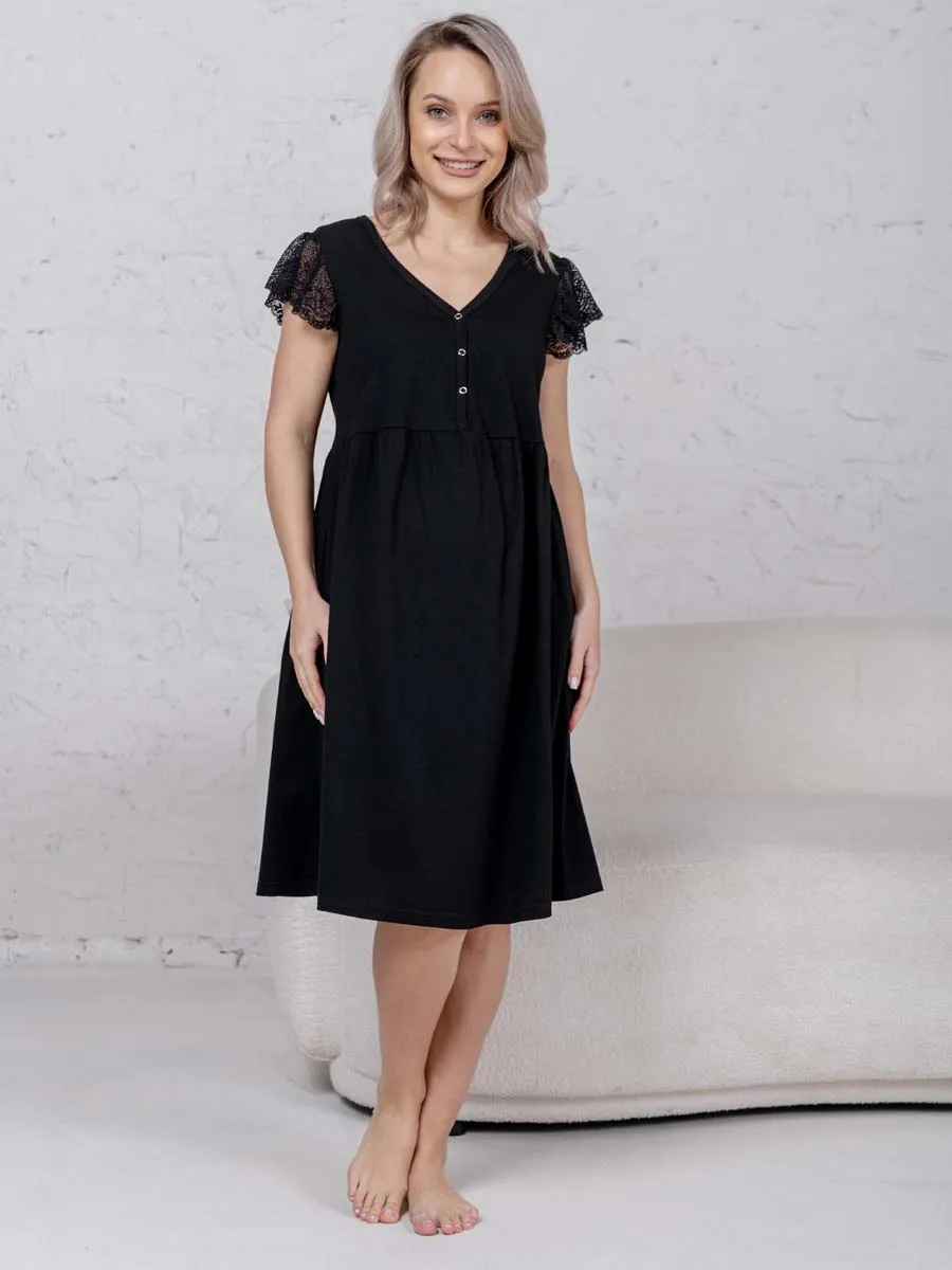 Халат с сорочкой для беременных и кормящих в роддом 21120 черный