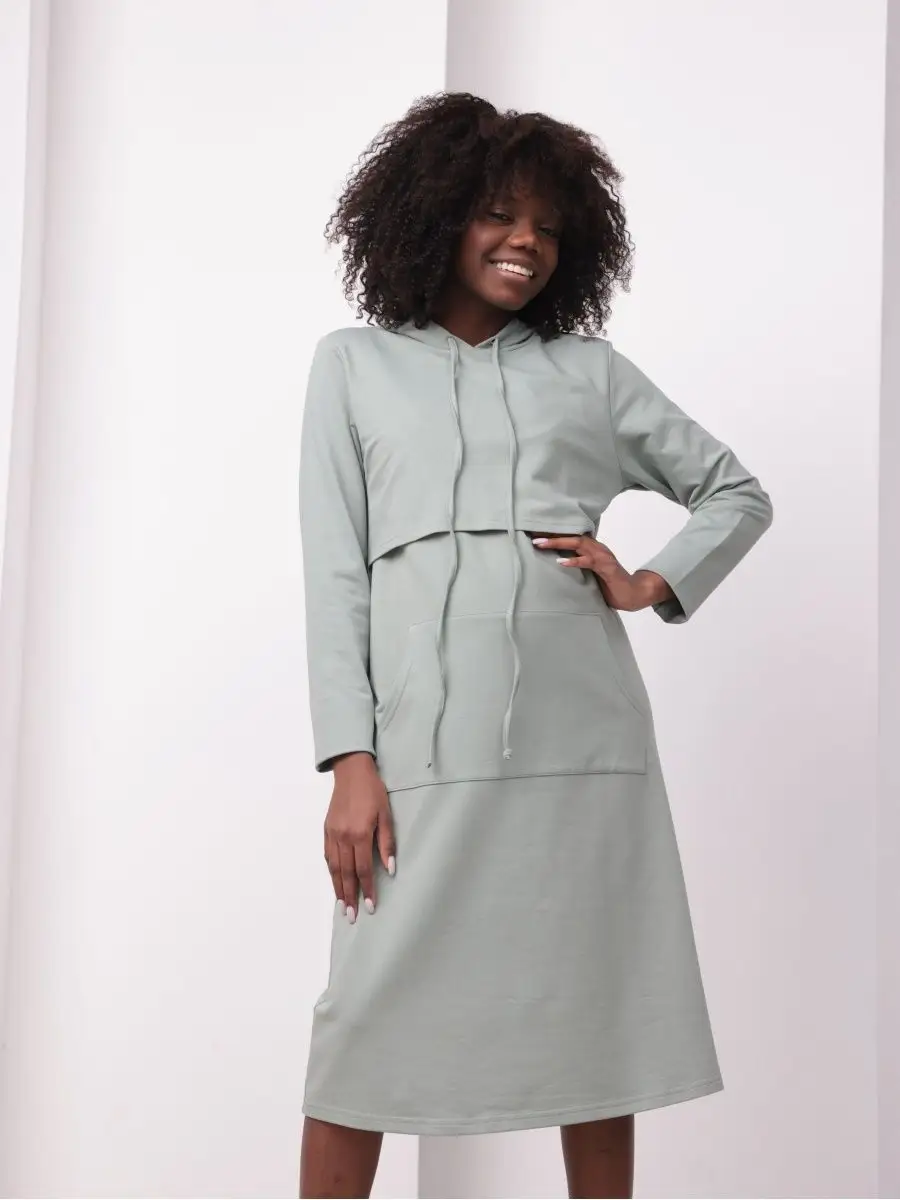 Платье женское для беременных и кормящих 60014 в офис оливковый