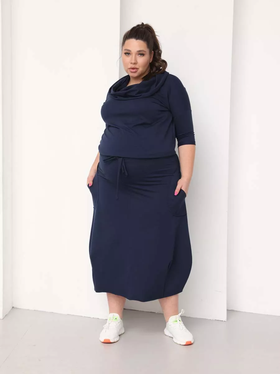 Платье для беременных длинное повседневное в офис plus size синий