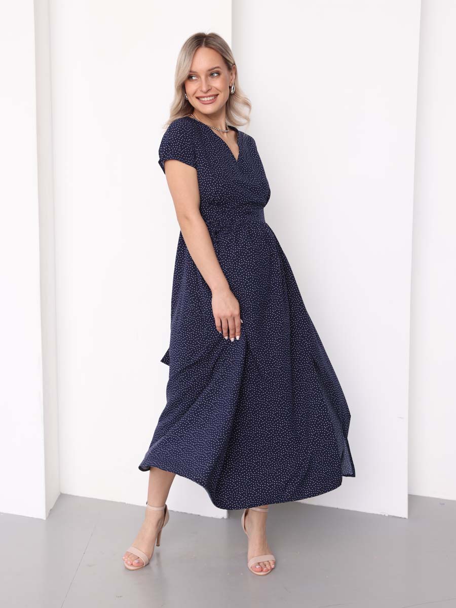 Платье летнее в офис 72312 для беременных и кормящих синий/белый