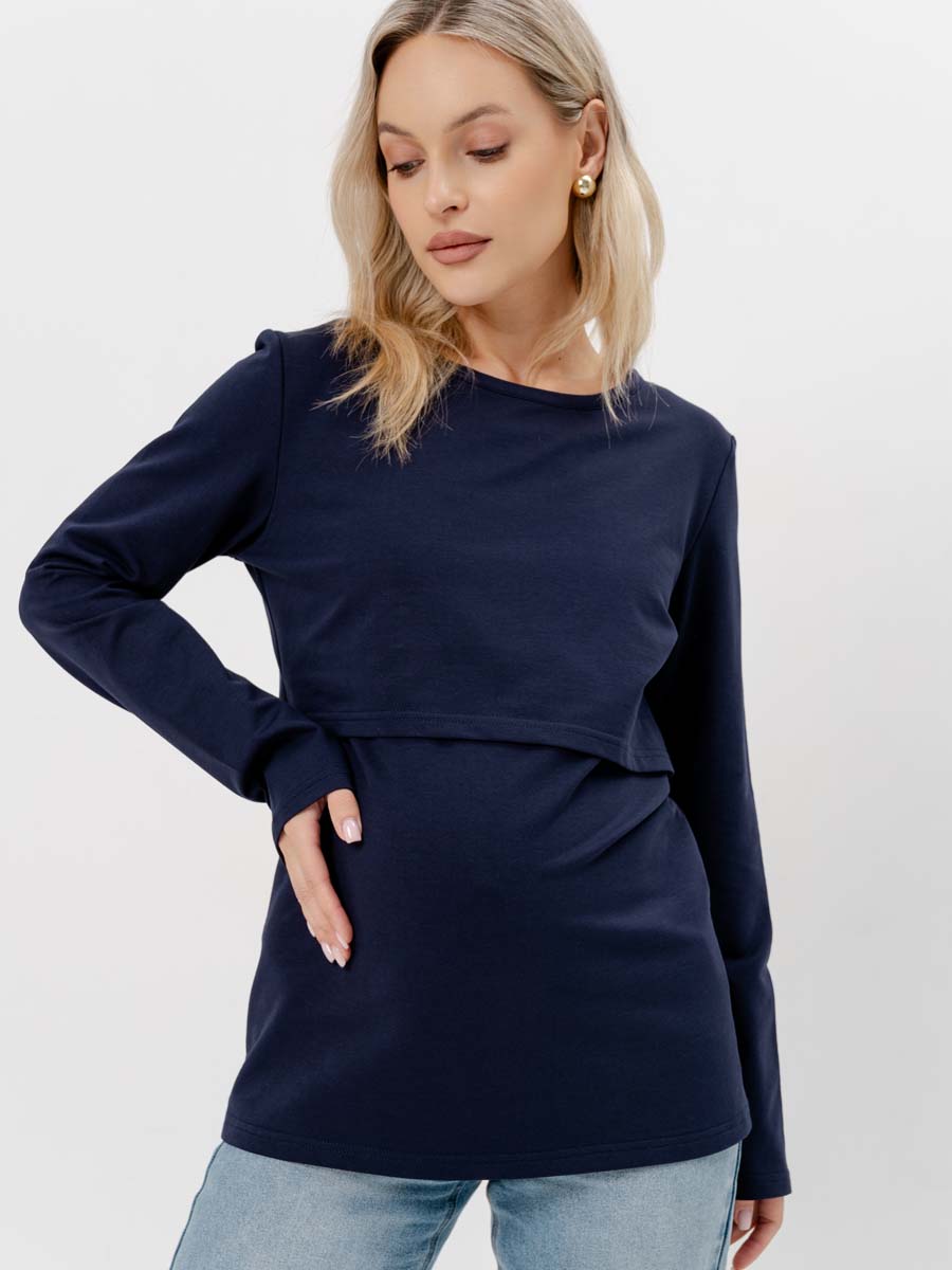 Лонгслив утепленный для будущих мам осень в офис 	синий
