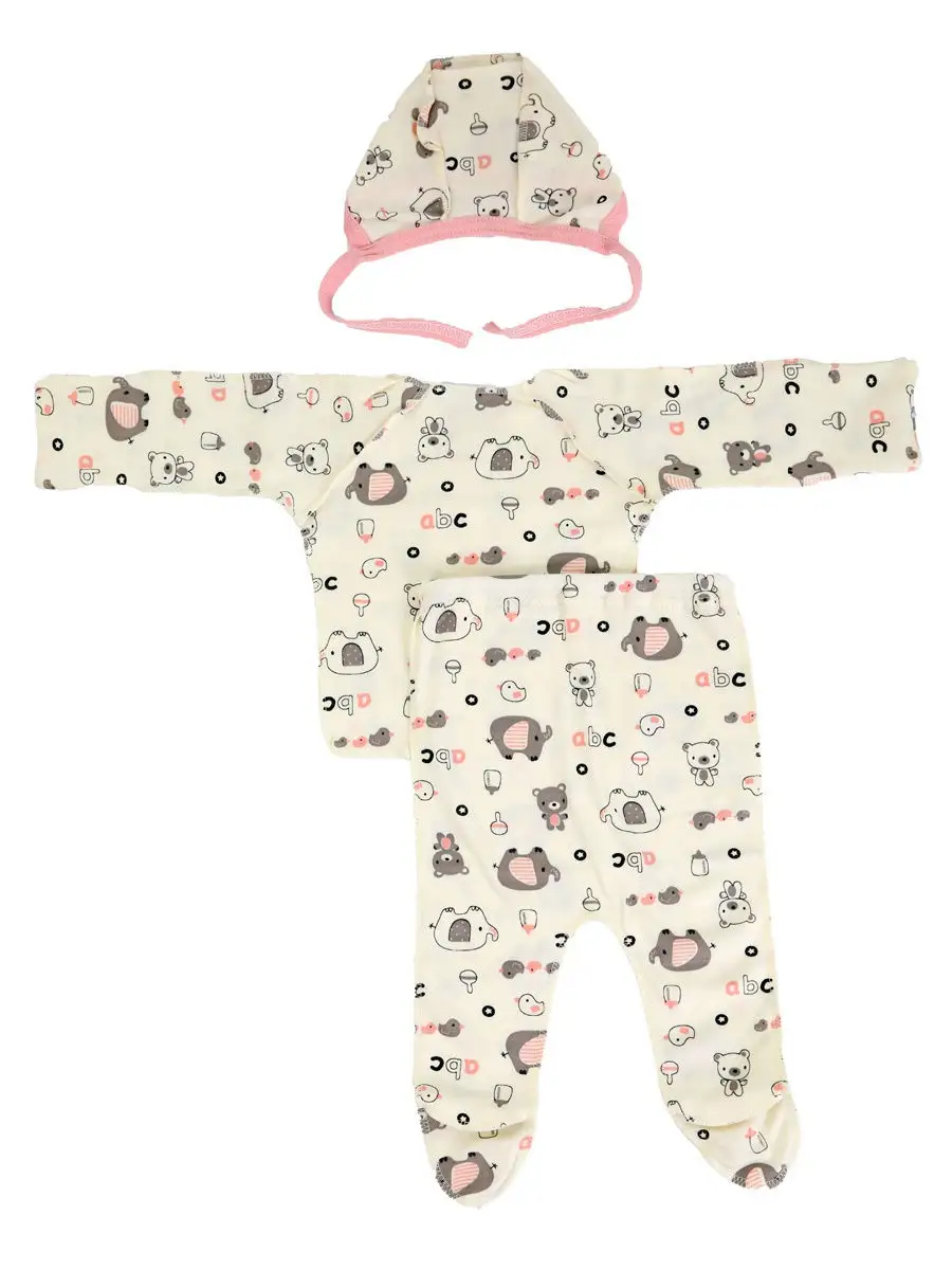 Комплект стерильный в роддом ползунки распашонка чепчик молочный/светло-розовый