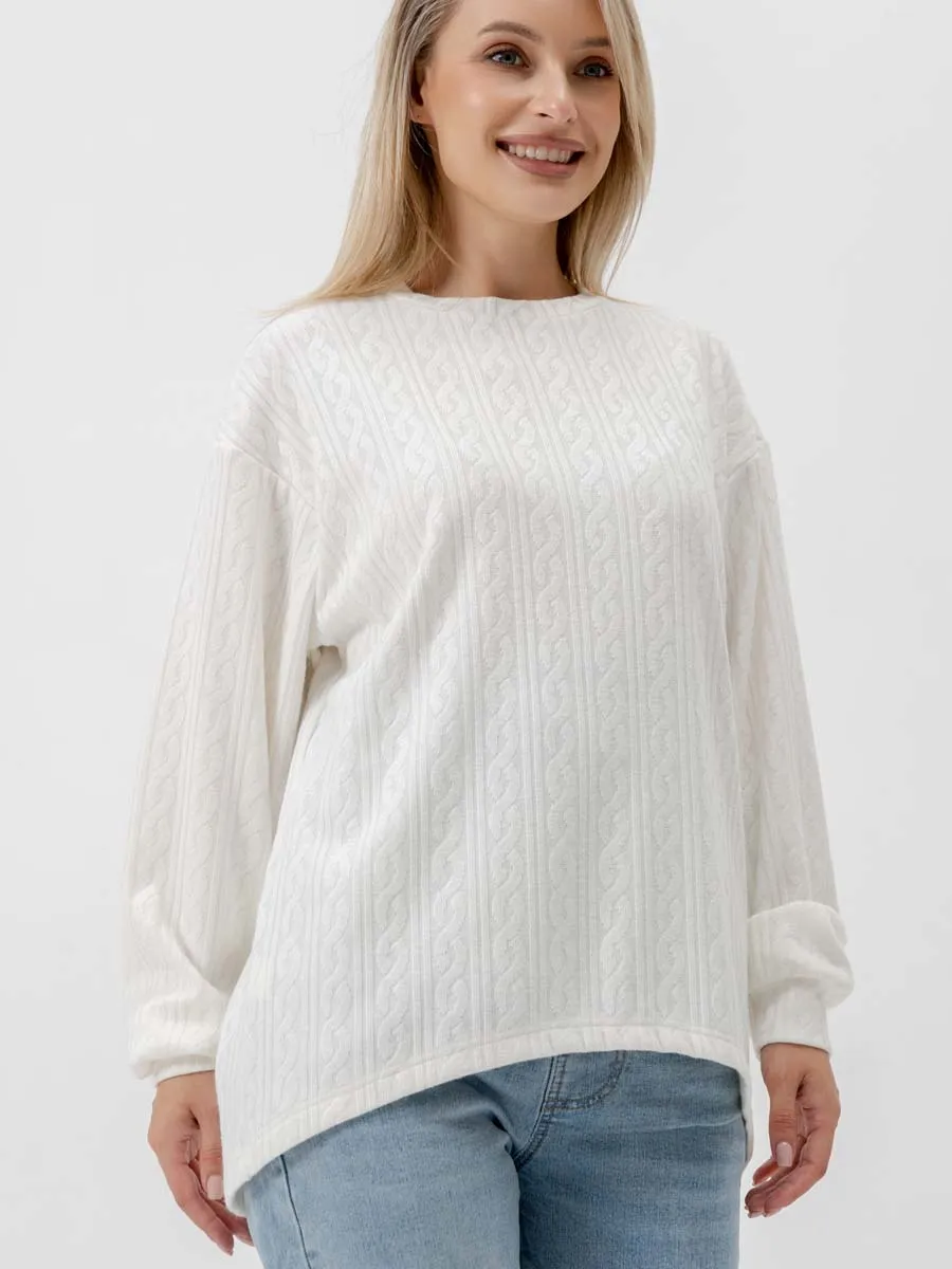 Джемпер оверсайз для беременных теплый с длинным рукавом молочный