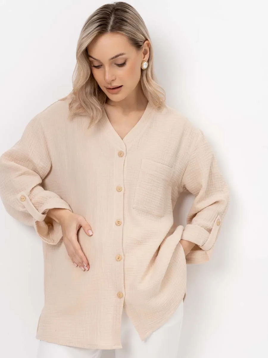 Рубашка для беременных туника муслиновая бежевый