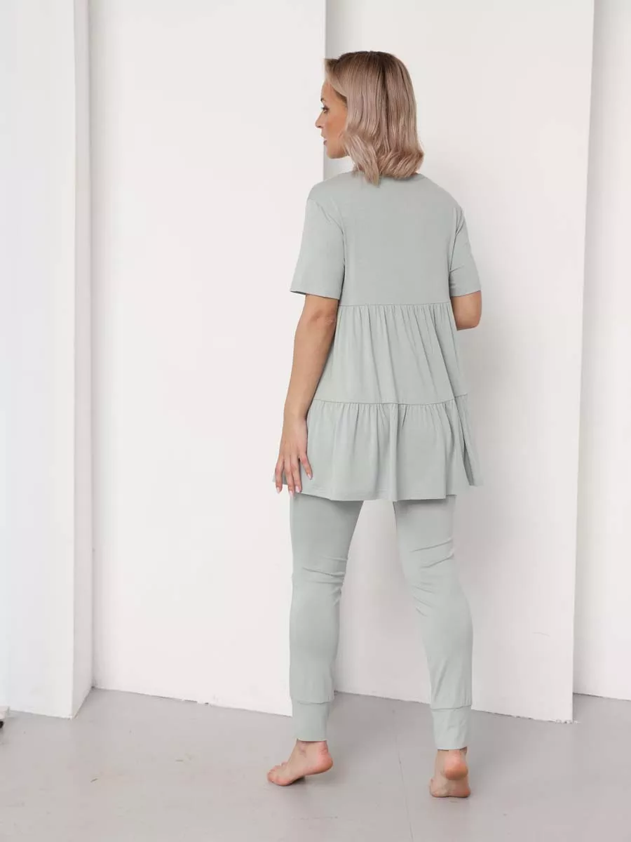 Пижама для беременных и кормящих 50132 туника штаны шалфей