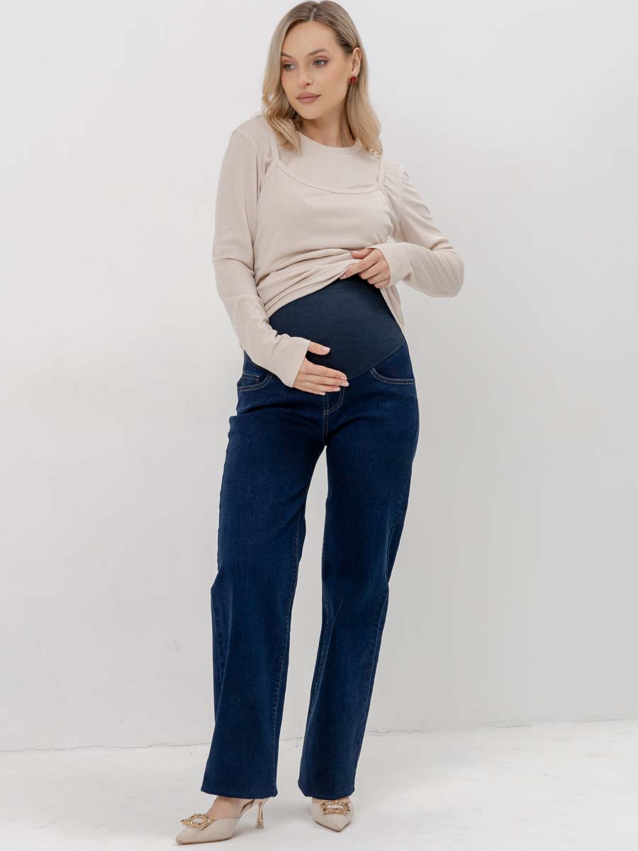 Джинсы трубы для беременных 67712 в офис темно-синий