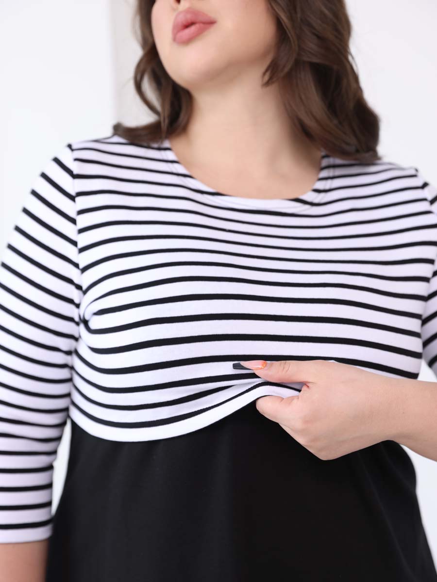 Платье для беременных и кормящих 50014 большие размеры черный/белый