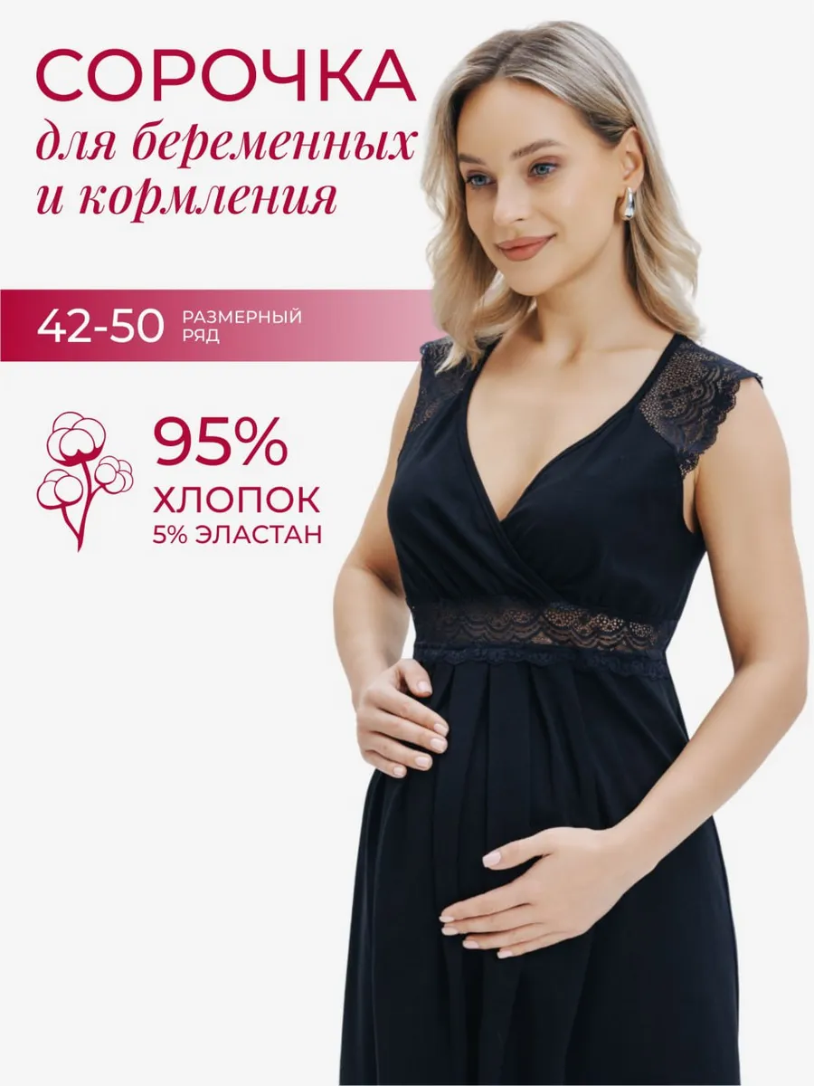 Ночнушка хлопок для беременных и кормящих в роддом черный