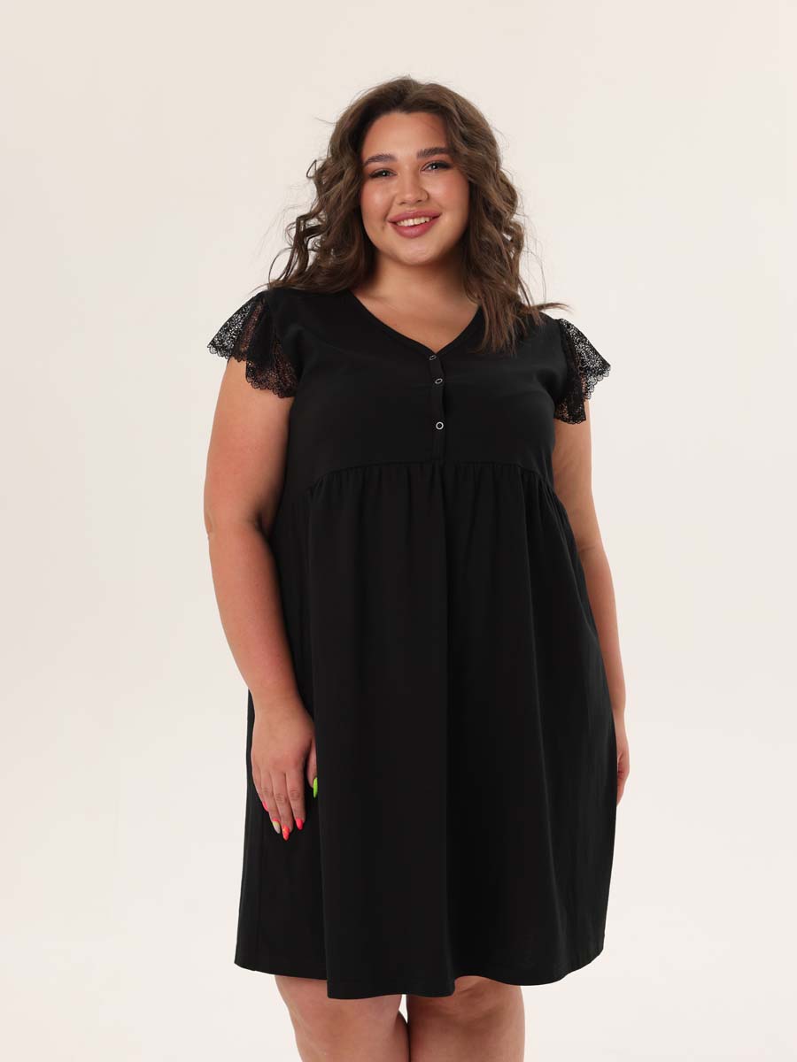 Комплект халат с сорочкой большие размеры костюм в роддом черный