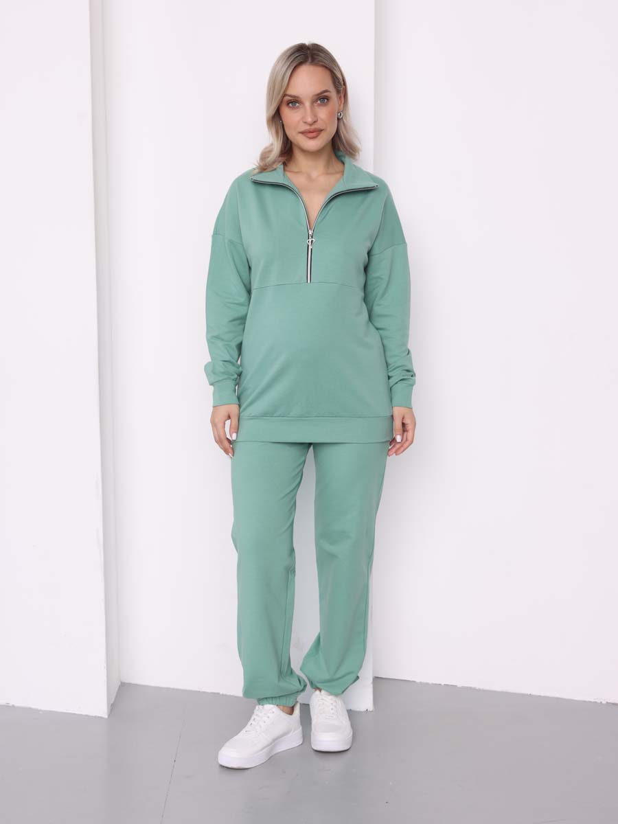 Костюм для беременных и кормящих трикотажный с брюками оливковый/зеленый