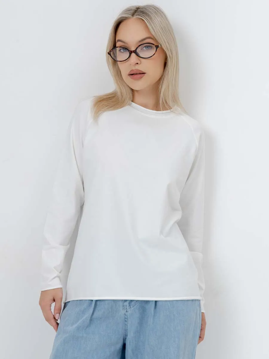 Лонгслив базовый с длинный рукавом джемпер хлопок молочный молочный