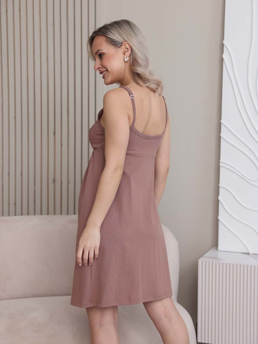 Ночная сорочка в роддом ночнушка для беременных и кормящих коричневый/молочный