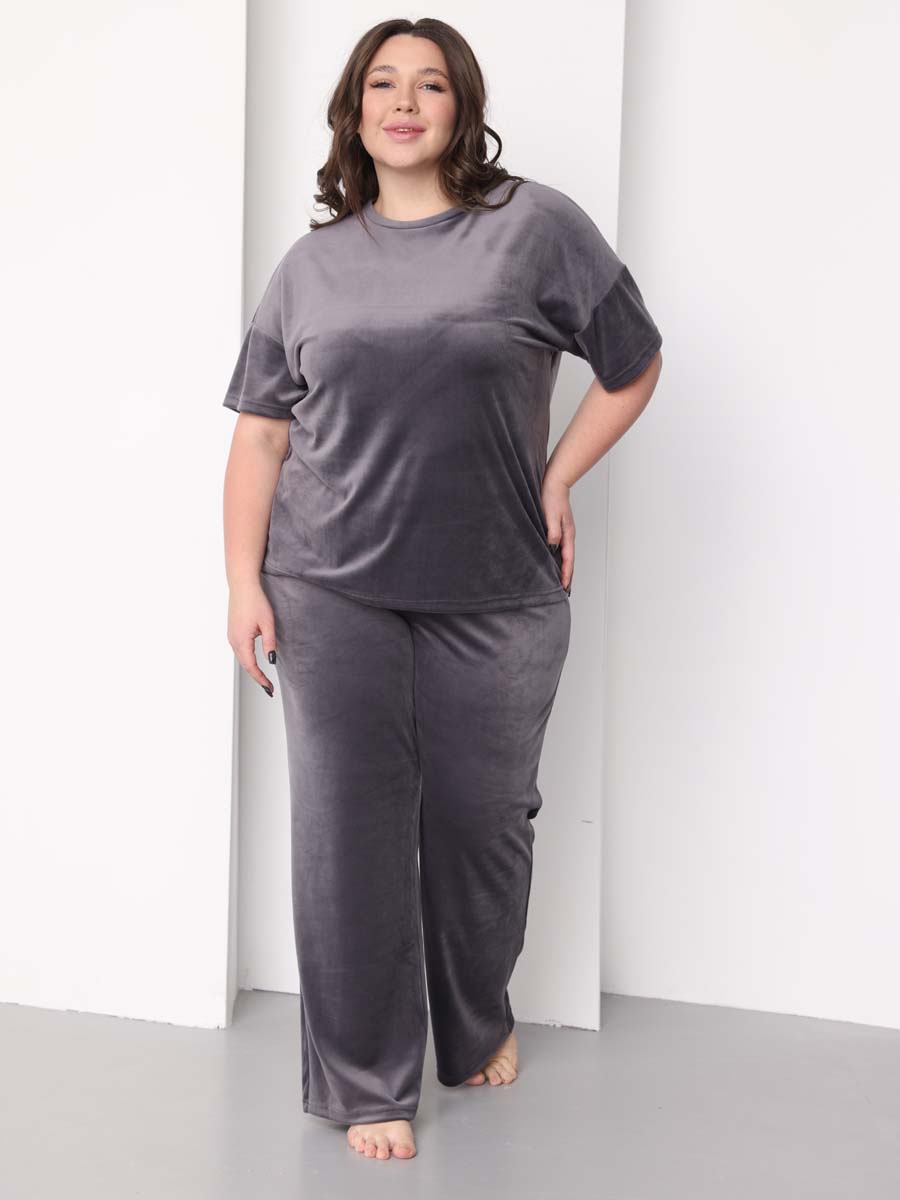 Костюм домашний велюровый с брюками палаццо 46031 темно-серый