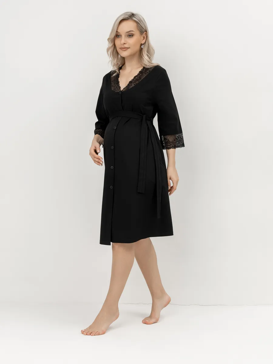 Халат домашний для беременных и кормления черный