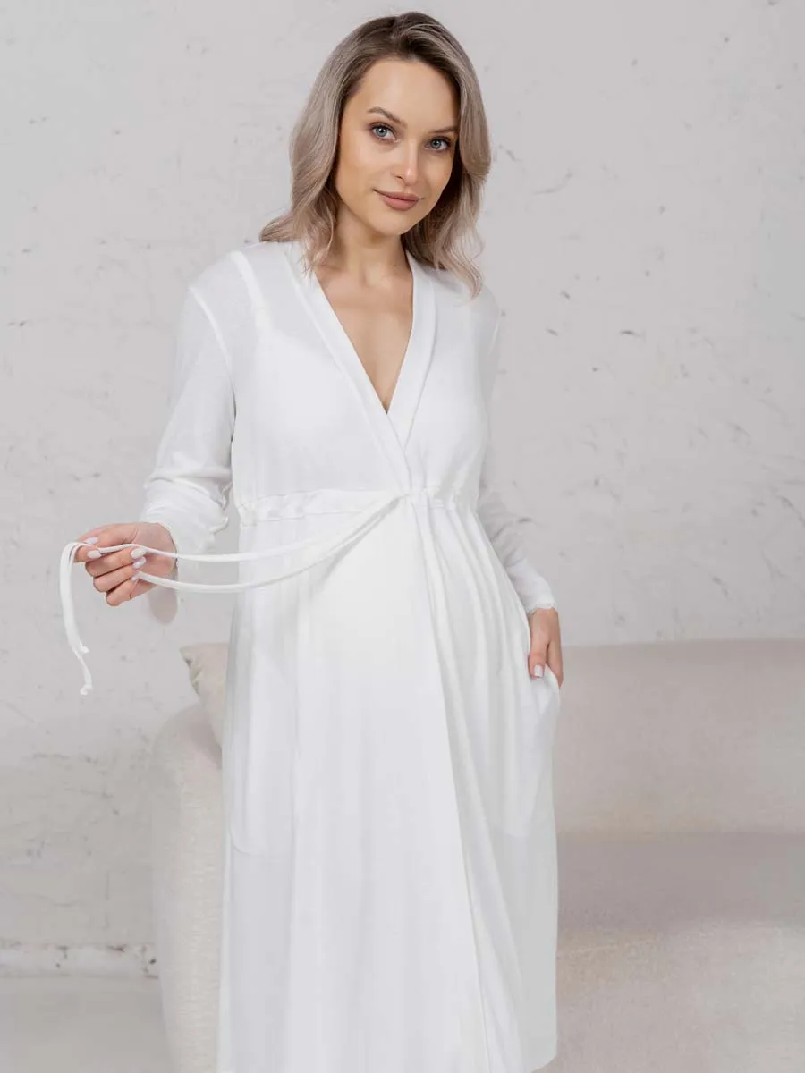Халат с сорочкой для беременных и кормящих молочный