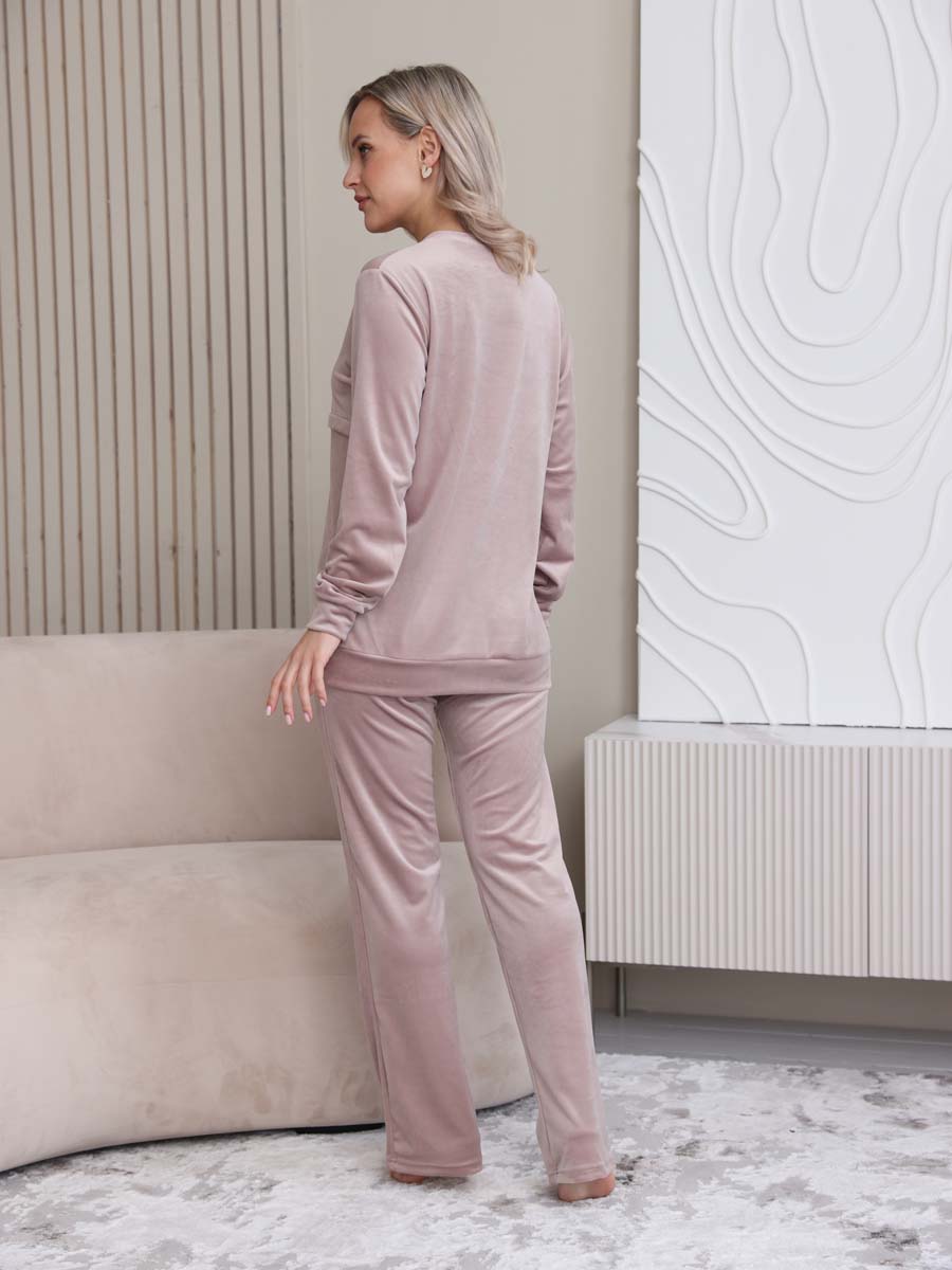 Костюм велюровый с брюками палаццо для беременных бежевый/пудровый