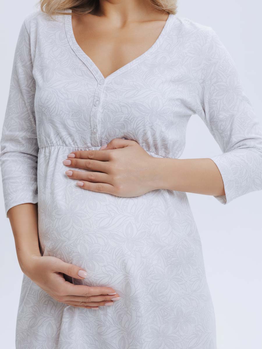 Ночная сорочка для беременных и кормления молочный/коричневый