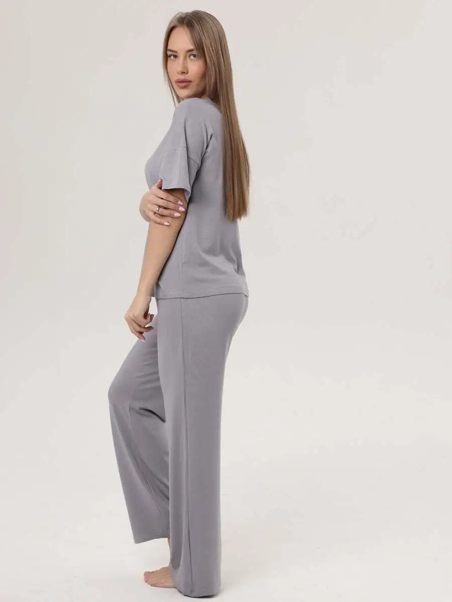 Костюм оверсайз домашний штаны футболка серый