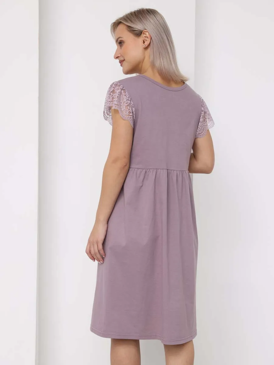 Халат с сорочкой для беременных и кормящих в роддом 21120 кофейный