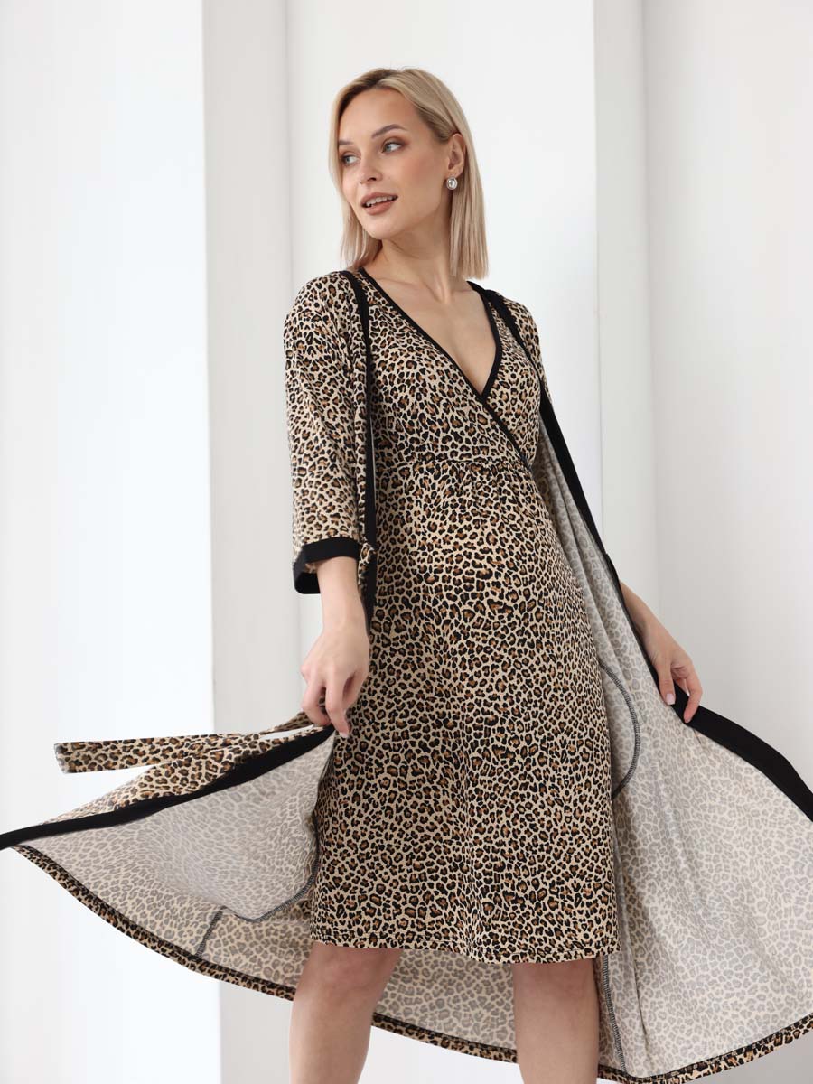 Комплект для беременных и кормящих халат с сорочкой 20932 коричневый/черный