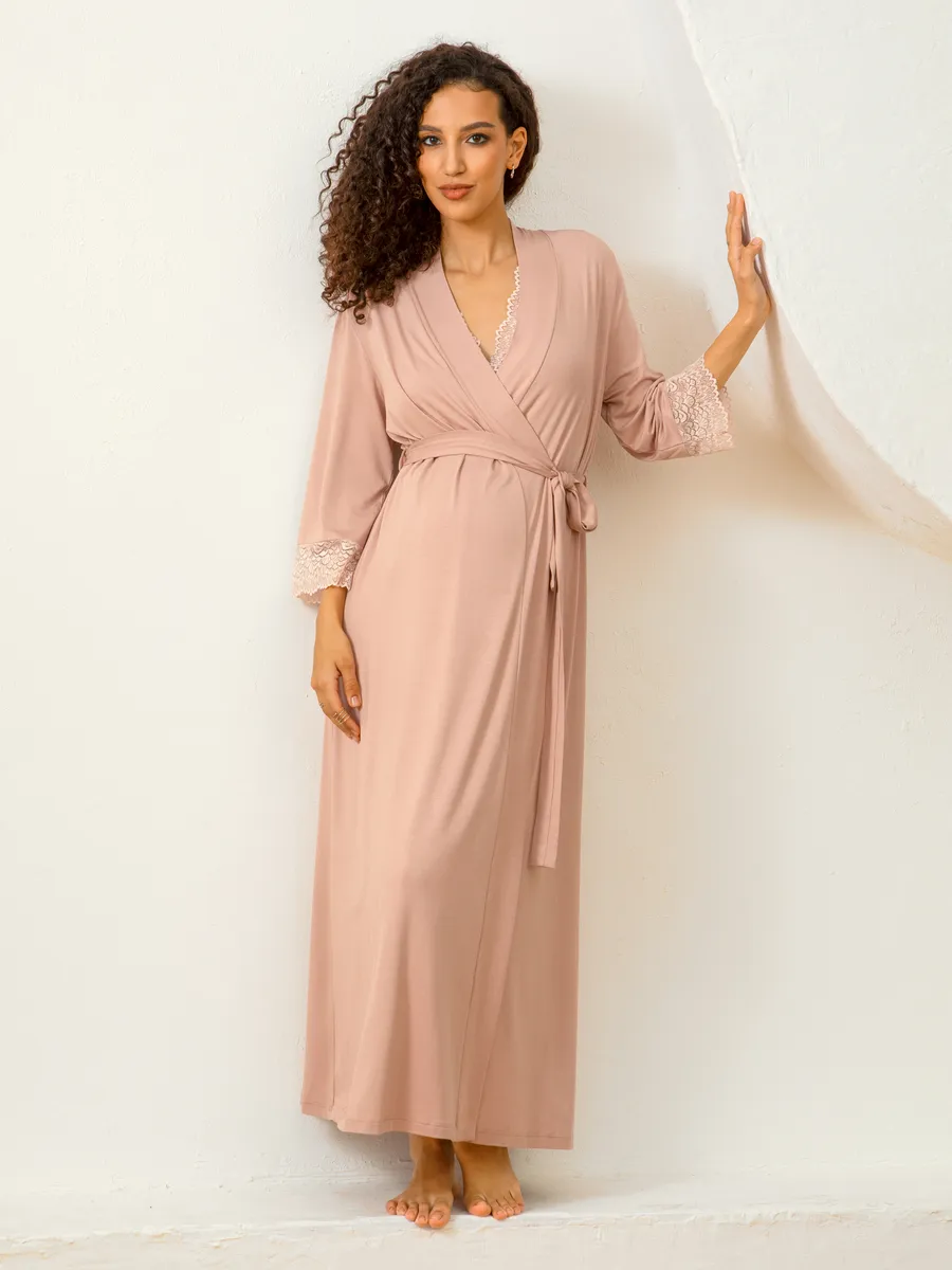 Костюм для беременных халат и сорочка в роддом для кормящих бежевый