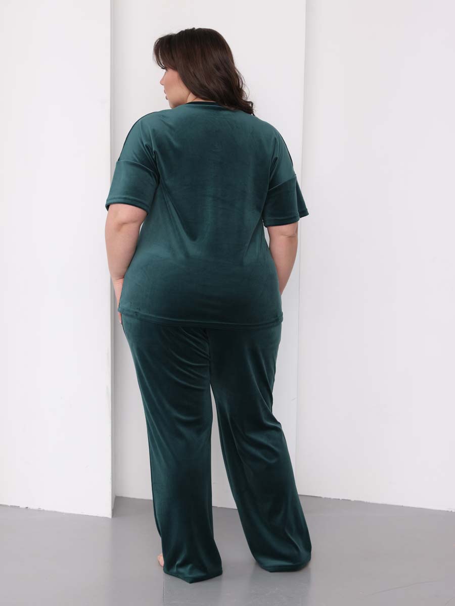 Костюм домашний женский велюровый с брюками палаццо изумрудный/зеленый