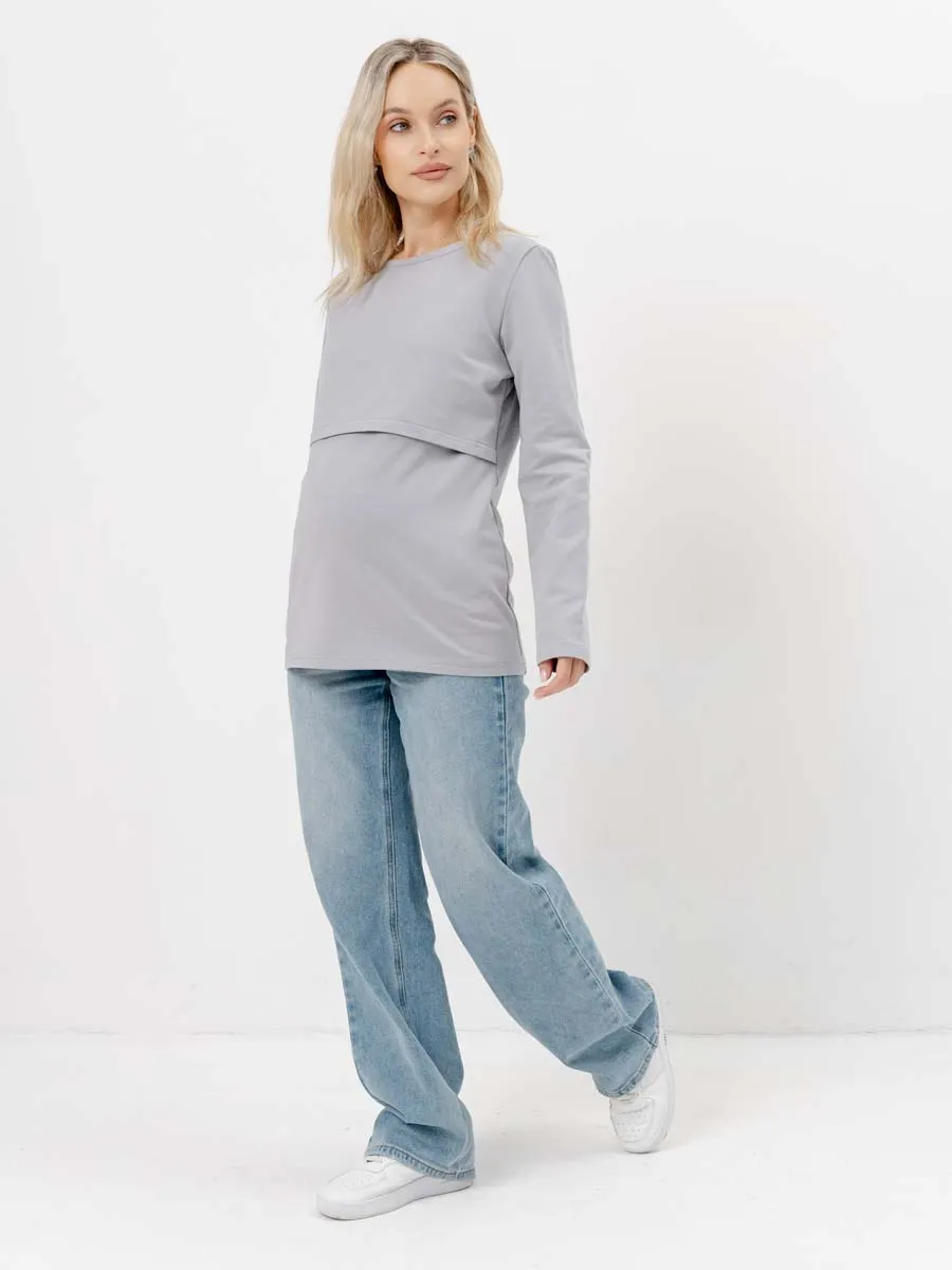 Стильный лонгслив для будущих мам на осень серый