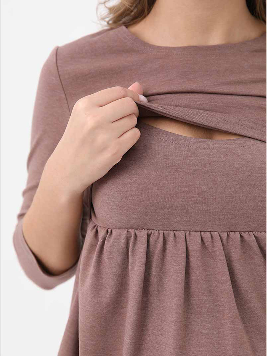 Костюм для беременных и кормящих 10728 брюки с туникой коричневый