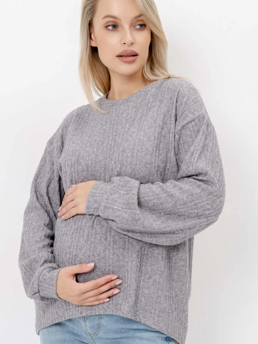 Джемпер оверсайз для беременных теплый с длинным рукавом темно-серый