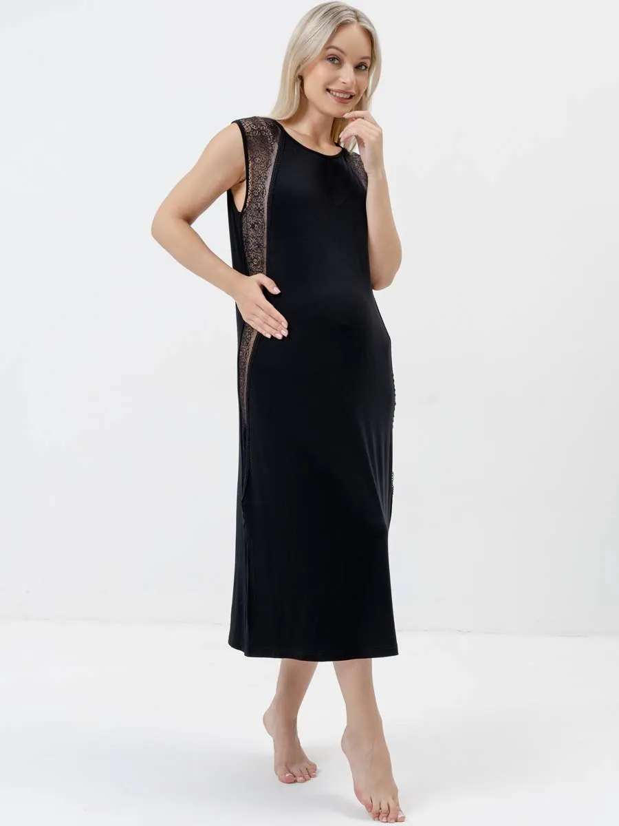 Ночная сорочка для беременных ночнушка в роддом вискоза черный