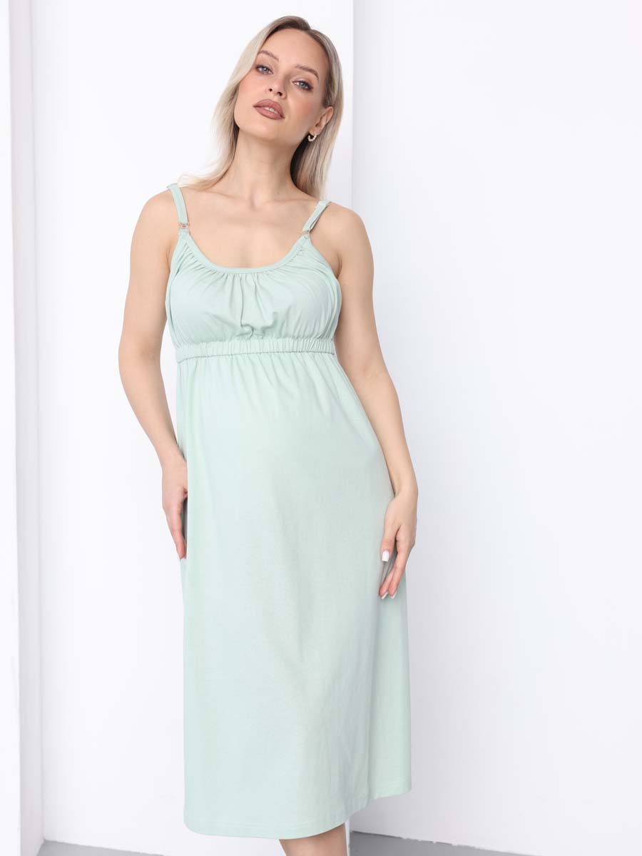 Халат и сорочка для беременных и кормящих в роддом костюм оливковый/молочный