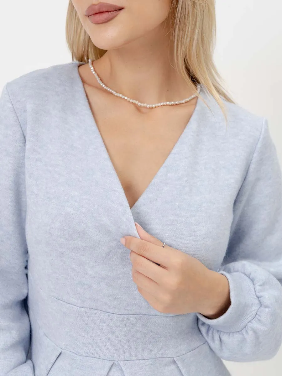 Платье в офис для беременных и кормящих мам 76710 голубой